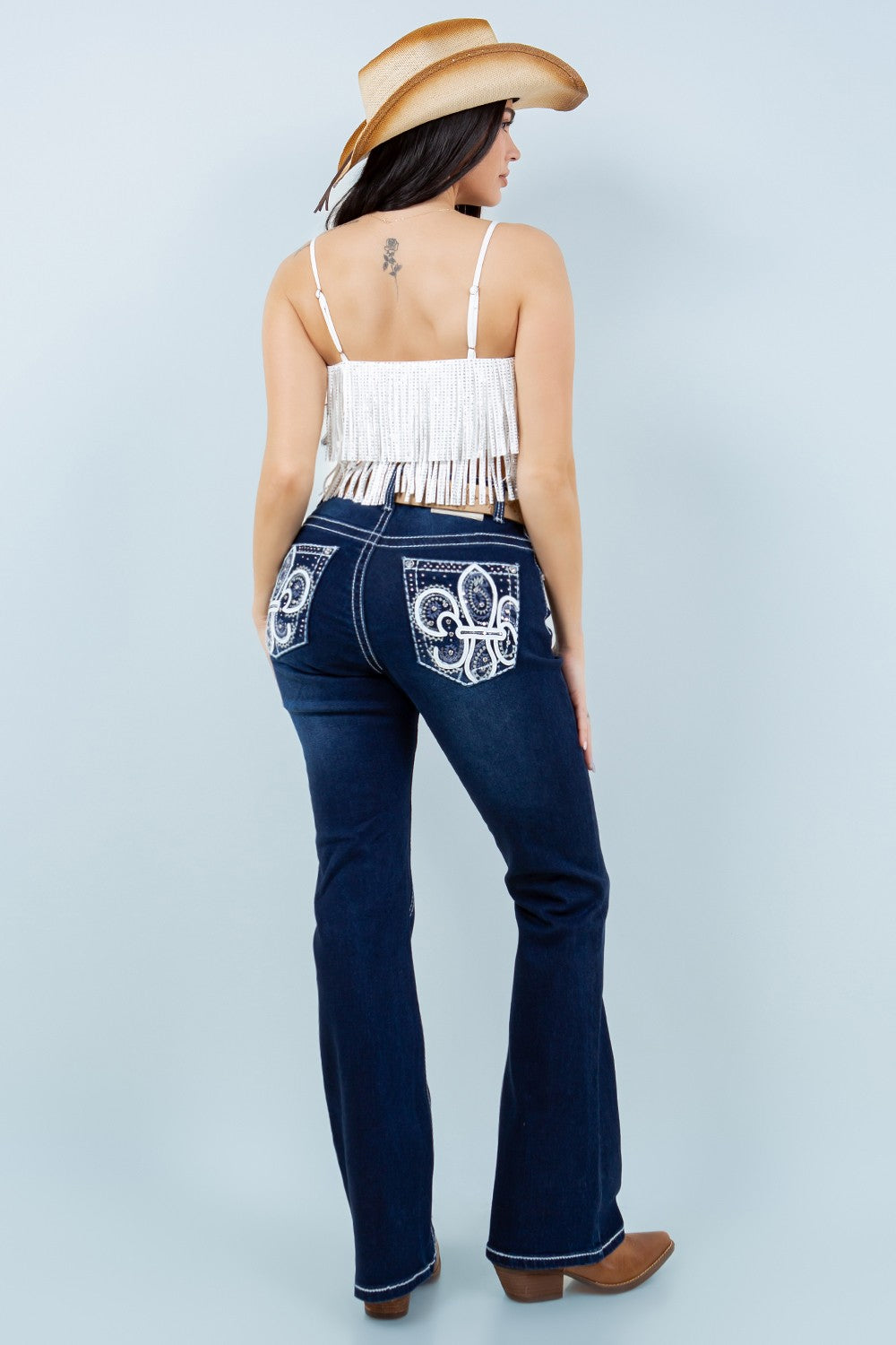 Lorena Mid Rise Embroidered Stitch Slim Fit Bootcut Jeans
