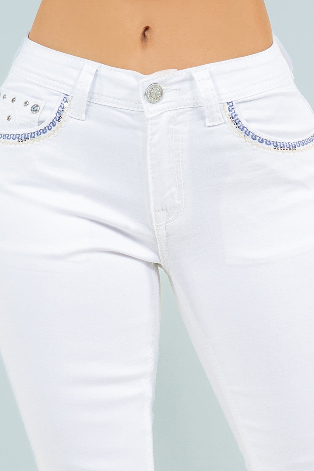 Lorena Mid Rise Embroidered Stitch Slim Fit Bootcut Jeans