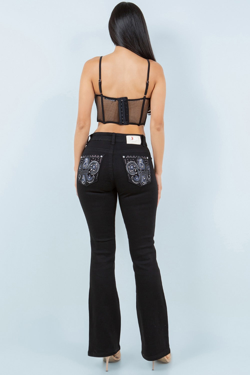 Lorena Mid Rise Embroidered Stitch Slim Fit Bootcut Jeans