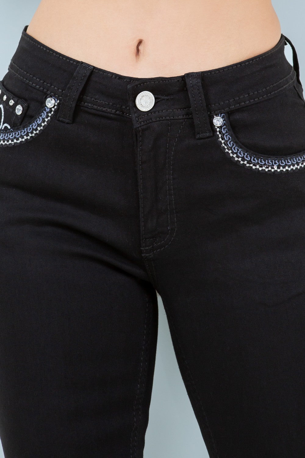 Lorena Mid Rise Embroidered Stitch Slim Fit Bootcut Jeans
