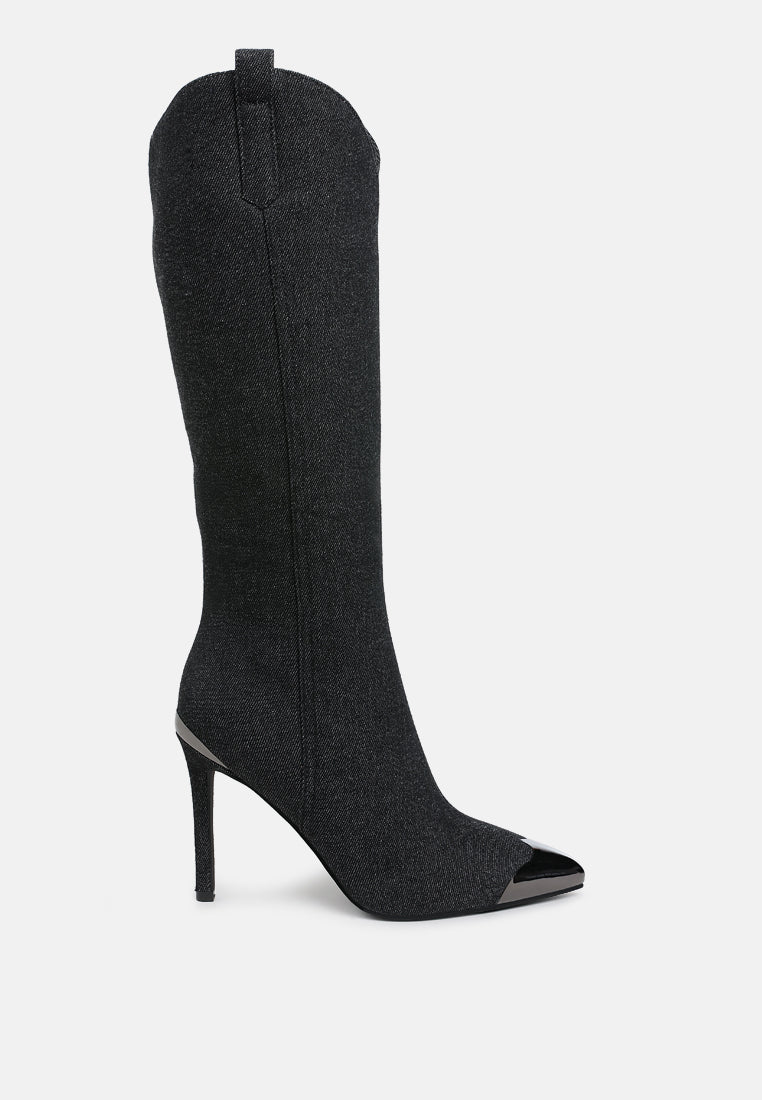 Liora Metallic Cap Pointed Toe Knee High Boots