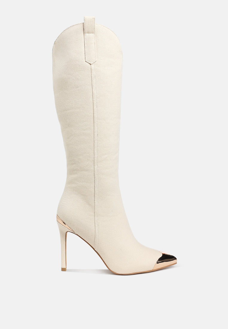 Liora Metallic Cap Pointed Toe Knee High Boots