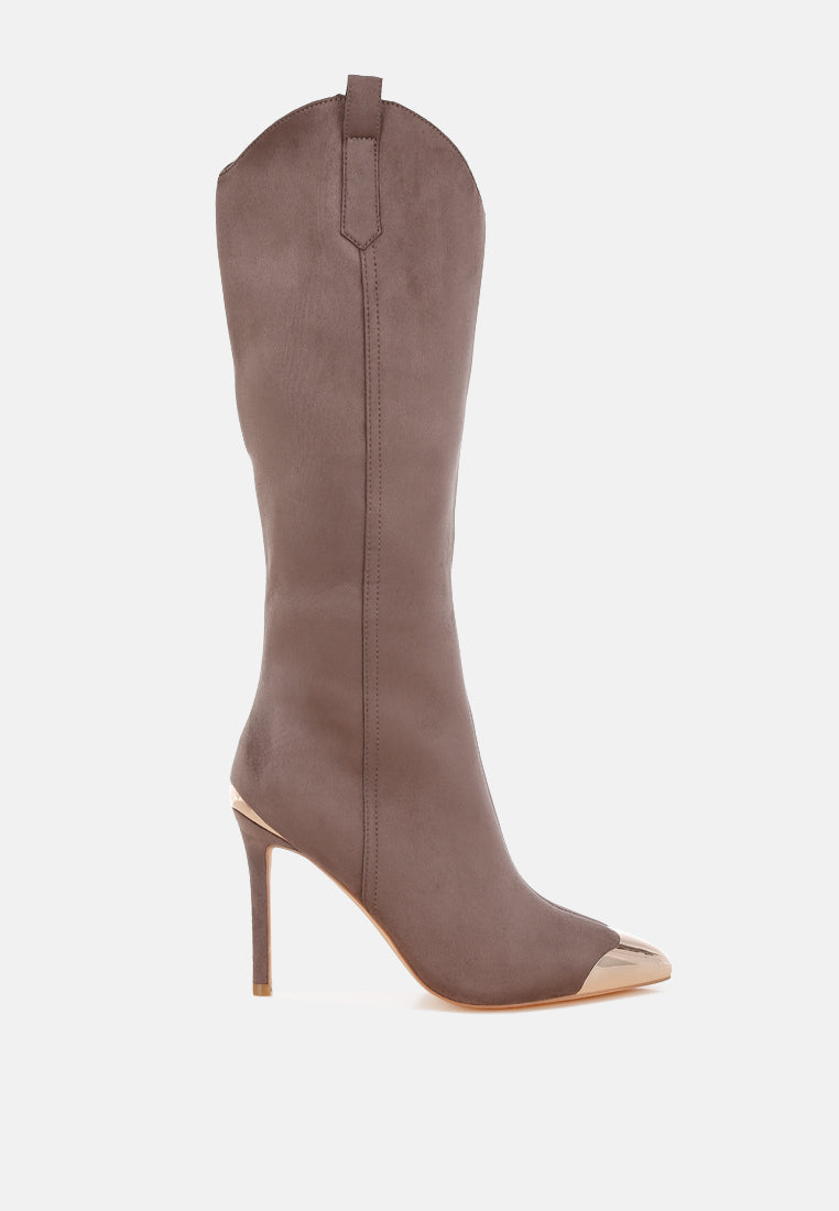 Liora Metallic Cap Pointed Toe Knee High Boots