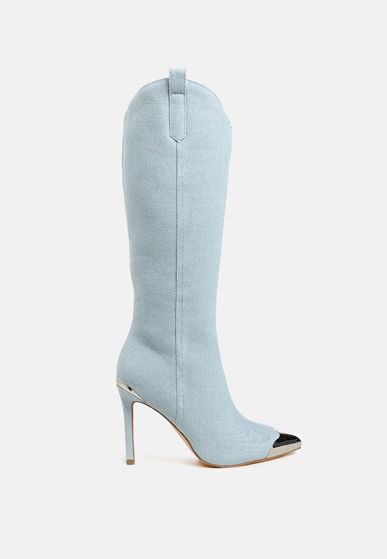 Liora Metallic Cap Pointed Toe Knee High Boots