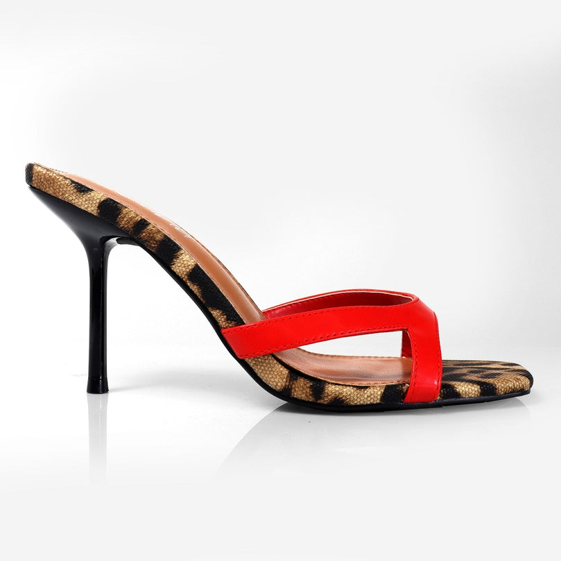 Blondie Square Toe Printed Mid Heel Slip On Mules