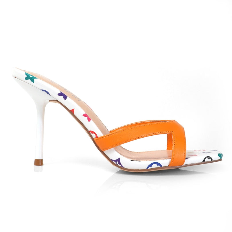 Blondie Square Toe Printed Mid Heel Slip On Mules