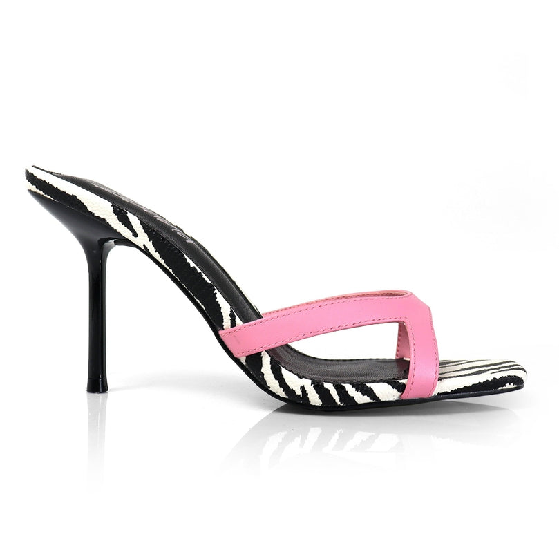 Blondie Square Toe Printed Mid Heel Slip On Mules