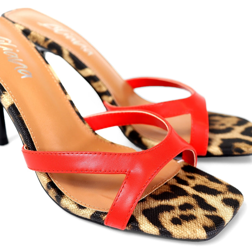 Blondie Square Toe Printed Mid Heel Slip On Mules