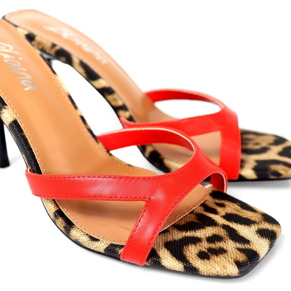 Blondie Square Toe Printed Mid Heel Slip On Mules