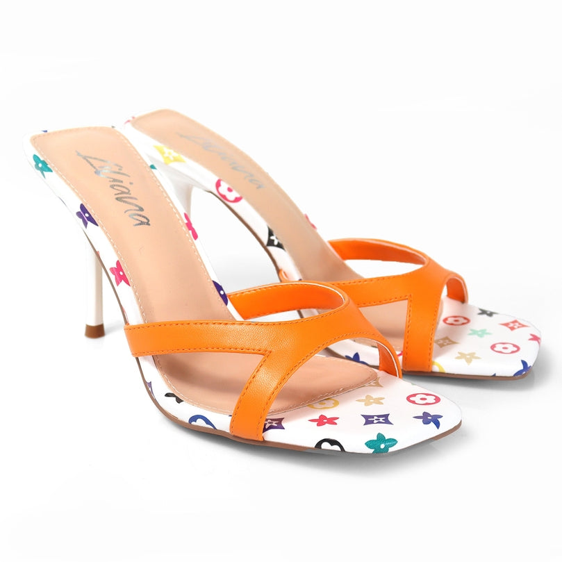 Blondie Square Toe Printed Mid Heel Slip On Mules