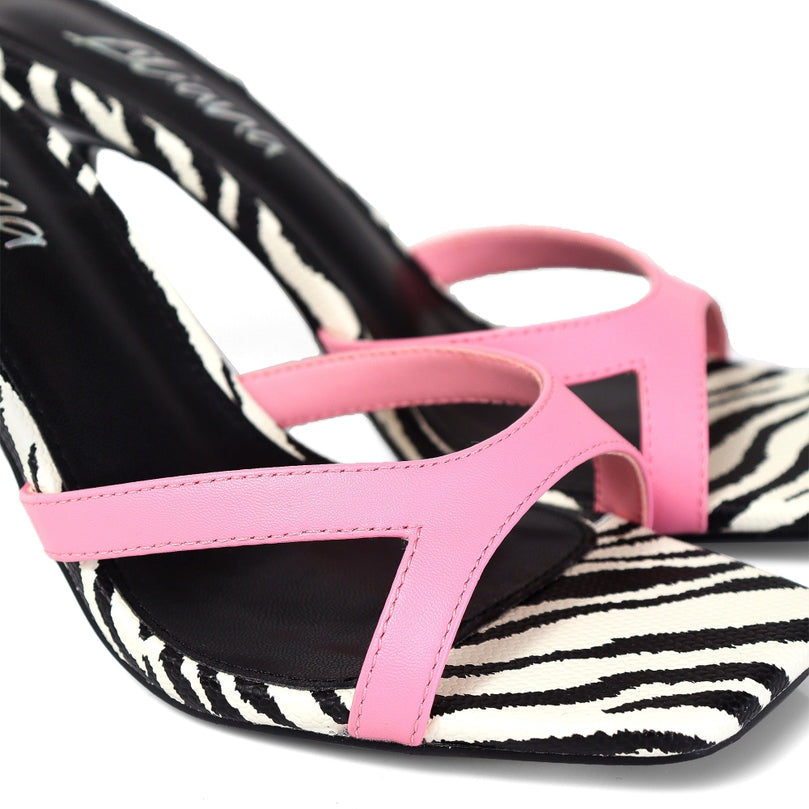 Blondie Square Toe Printed Mid Heel Slip On Mules