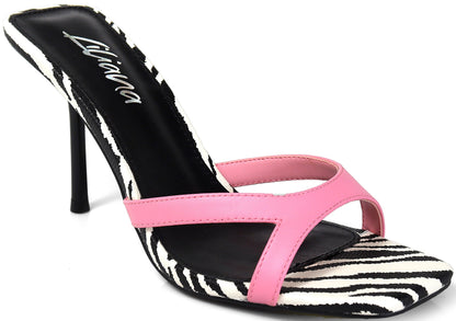 Blondie Square Toe Printed Mid Heel Slip On Mules