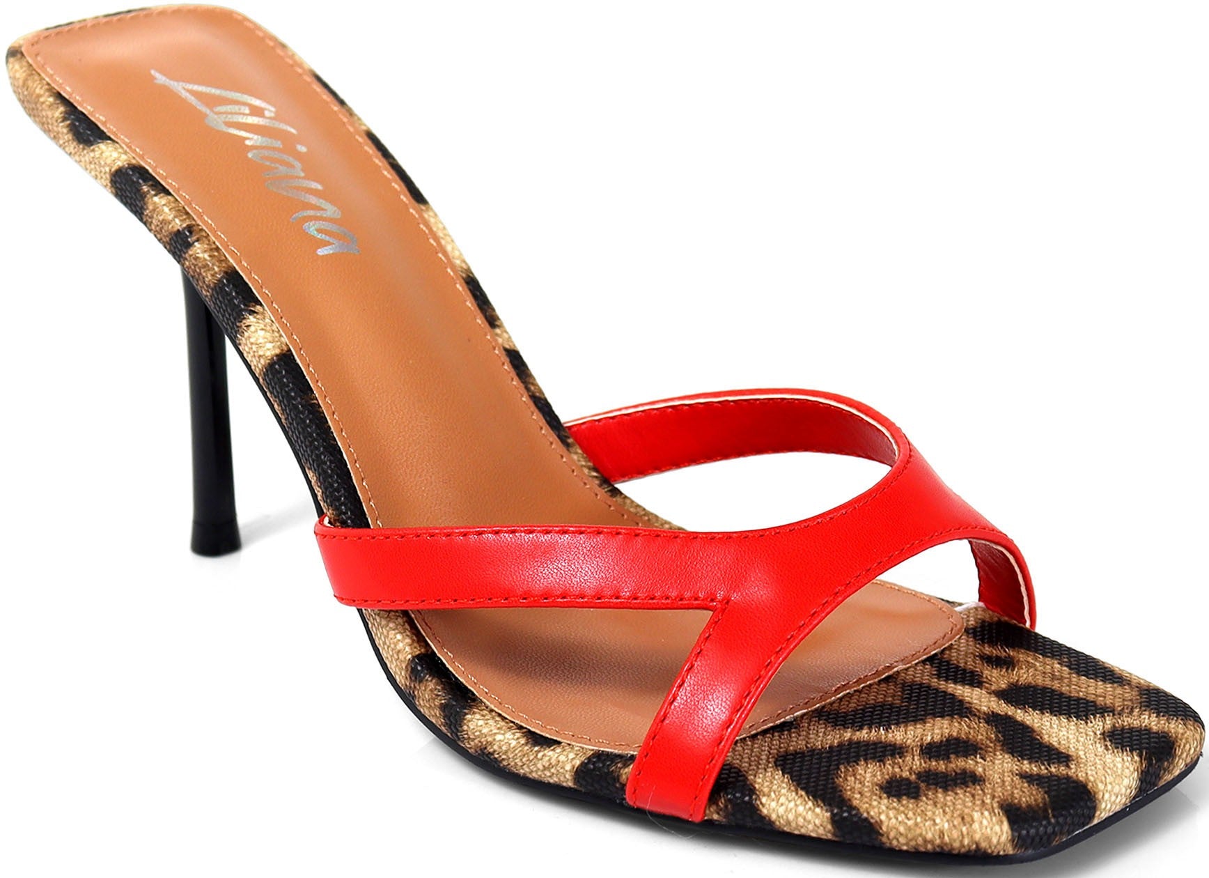 Blondie Square Toe Printed Mid Heel Slip On Mules