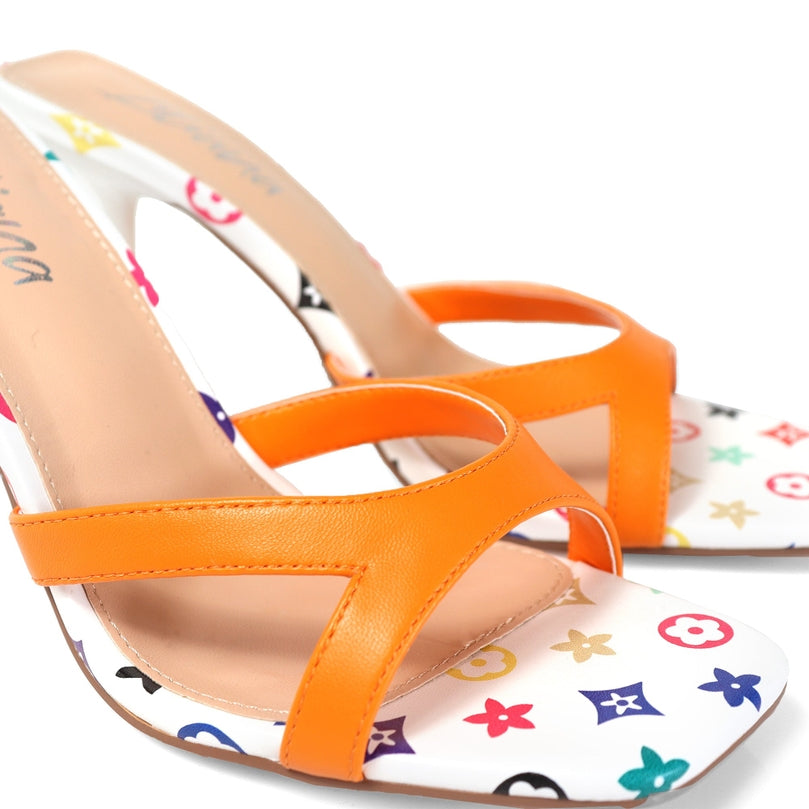 Blondie Square Toe Printed Mid Heel Slip On Mules