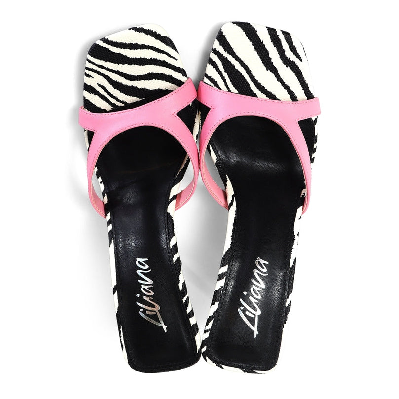 Blondie Square Toe Printed Mid Heel Slip On Mules