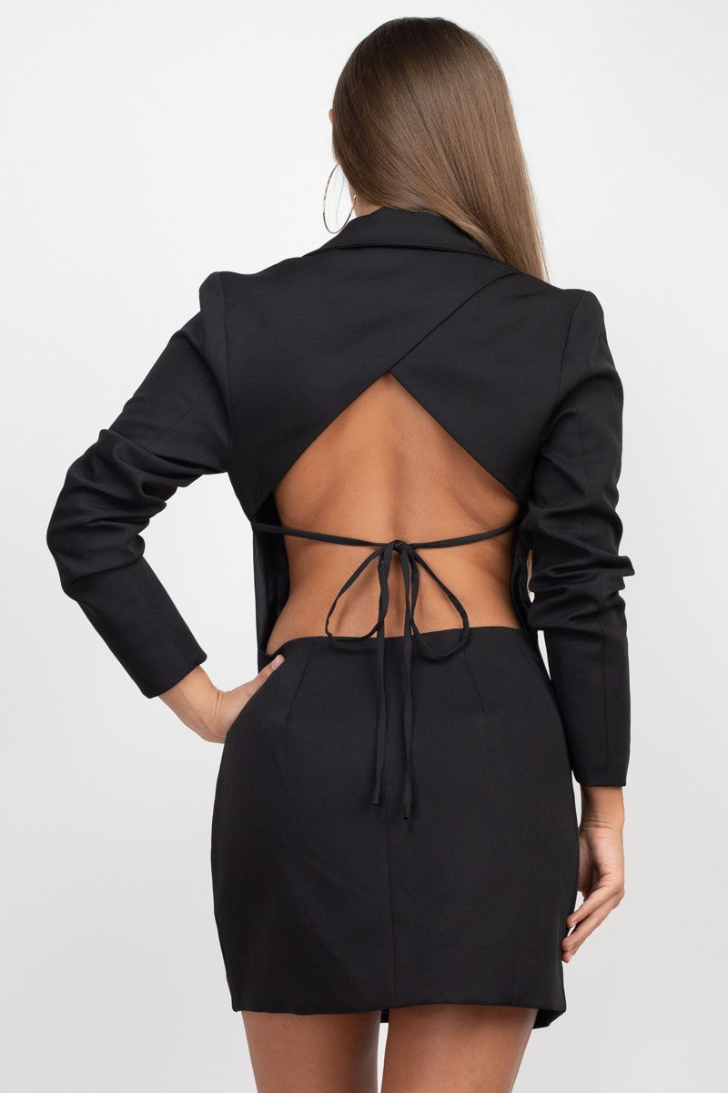 Maxine Deep V Neck Open Back Mini Blazer Dress