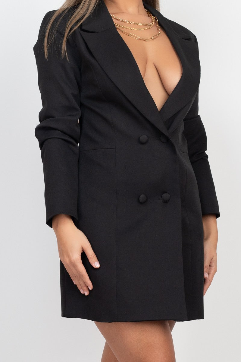 Maxine Deep V Neck Open Back Mini Blazer Dress