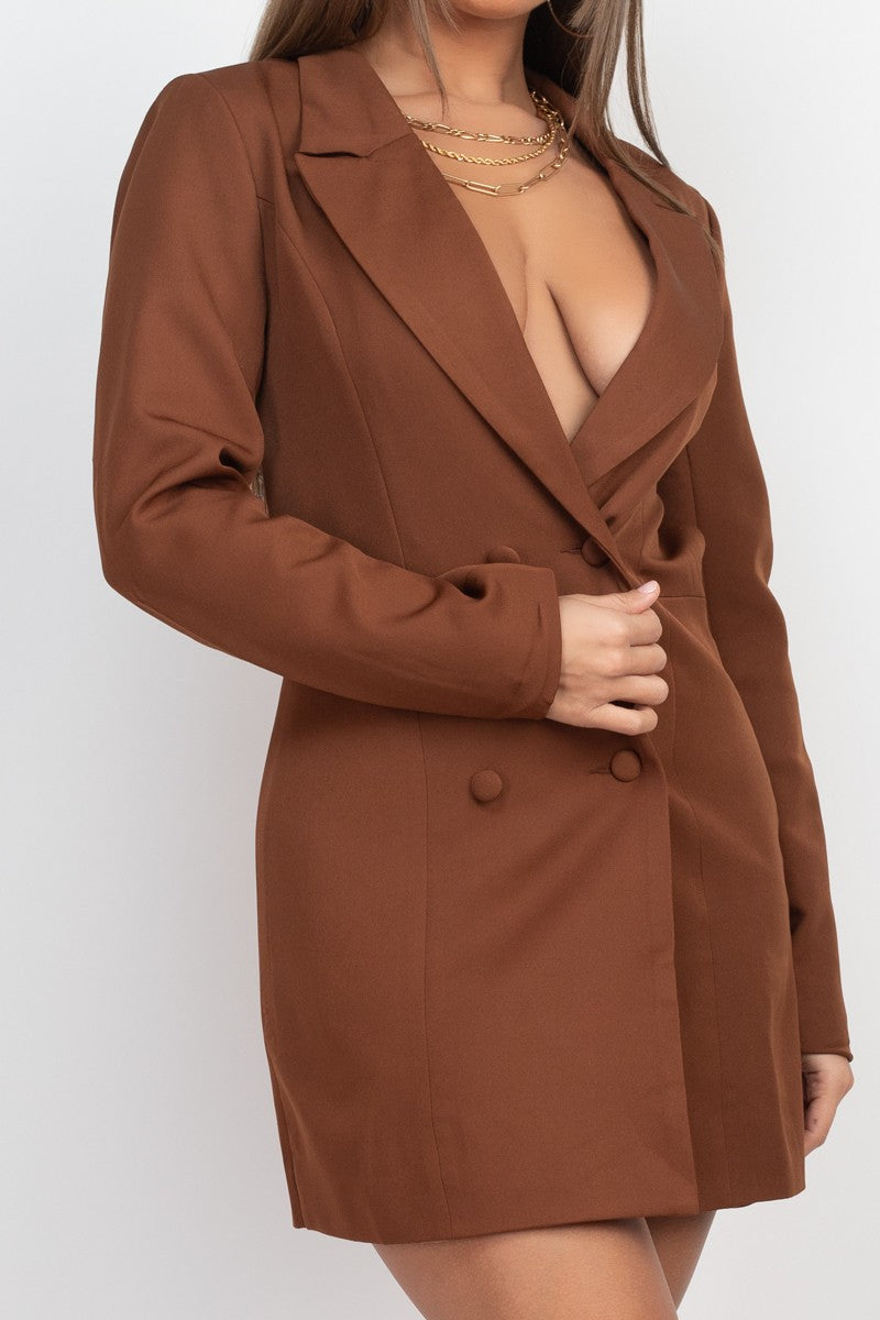 Maxine Deep V Neck Open Back Mini Blazer Dress