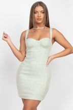 Whitney Bustier Neckline Tweed Knit Mini Dress