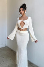 Sydney Textured Knit Bell Sleeves Cut Out Top & Maxi Skirt Set