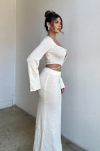 Sydney Textured Knit Bell Sleeves Cut Out Top & Maxi Skirt Set