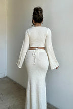 Sydney Textured Knit Bell Sleeves Cut Out Top & Maxi Skirt Set