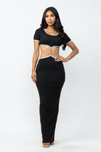 Rachel Contrast Trim Cut Out Open Back Maxi Dress