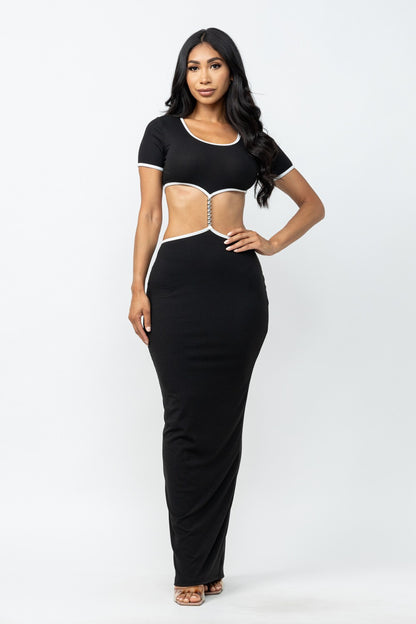 Rachel Contrast Trim Cut Out Open Back Maxi Dress