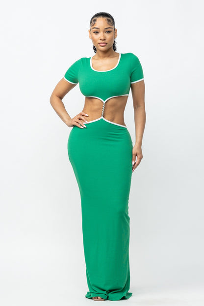 Rachel Contrast Trim Cut Out Open Back Maxi Dress