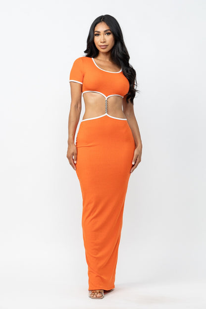 Rachel Contrast Trim Cut Out Open Back Maxi Dress