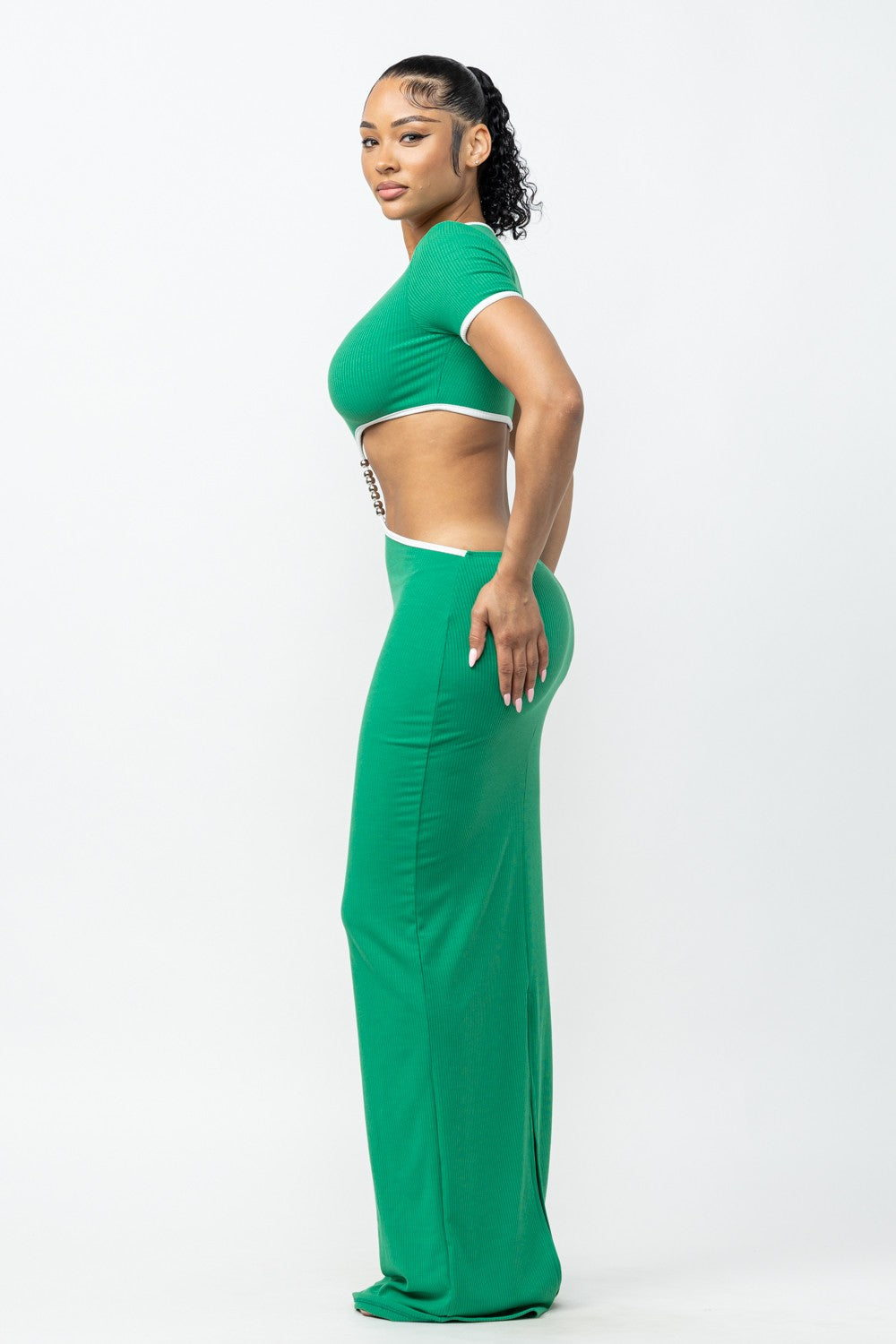 Rachel Contrast Trim Cut Out Open Back Maxi Dress