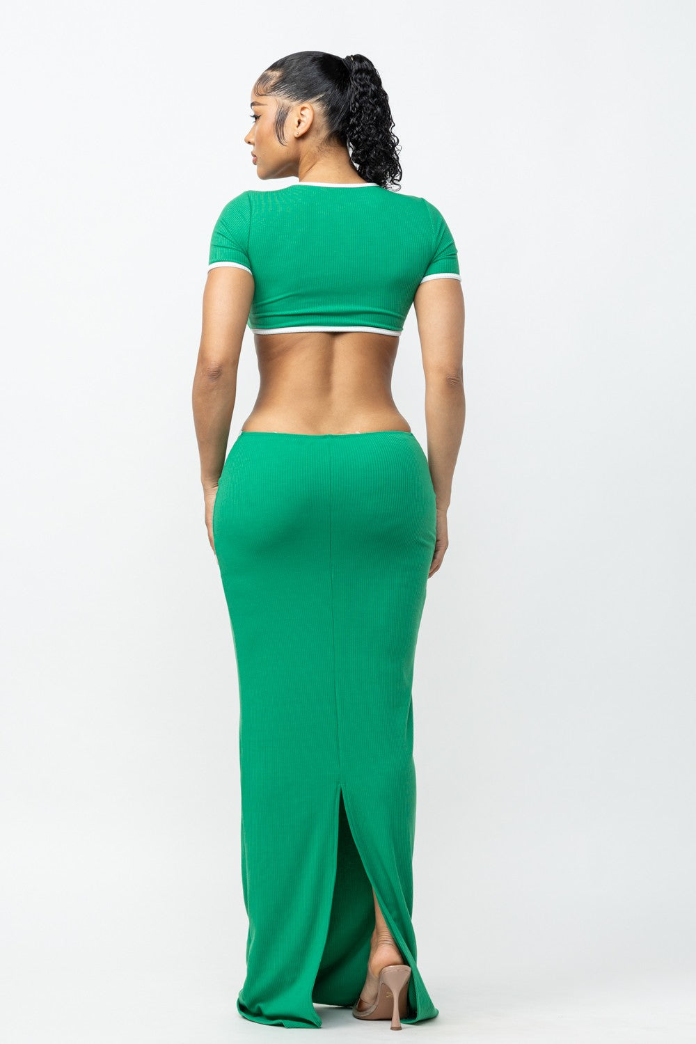Rachel Contrast Trim Cut Out Open Back Maxi Dress