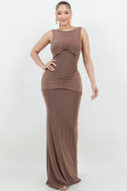 Marisa High Neck Ruched Front Slinky Maxi Dress