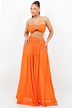 Sienna Gold O Ring Strapless Tube Top Two Piece Mesh Maxi Skirt Set