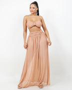 Sienna Gold O Ring Strapless Tube Top Two Piece Mesh Maxi Skirt Set