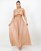 Sienna Gold O Ring Strapless Tube Top Two Piece Mesh Maxi Skirt Set