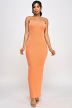 Cara Rib Knit Strapless Bandeau Tube Maxi Dress