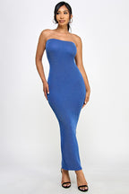 Cara Rib Knit Strapless Bandeau Tube Maxi Dress