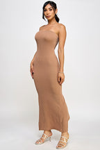 Cara Rib Knit Strapless Bandeau Tube Maxi Dress