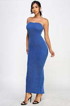 Cara Rib Knit Strapless Bandeau Tube Maxi Dress