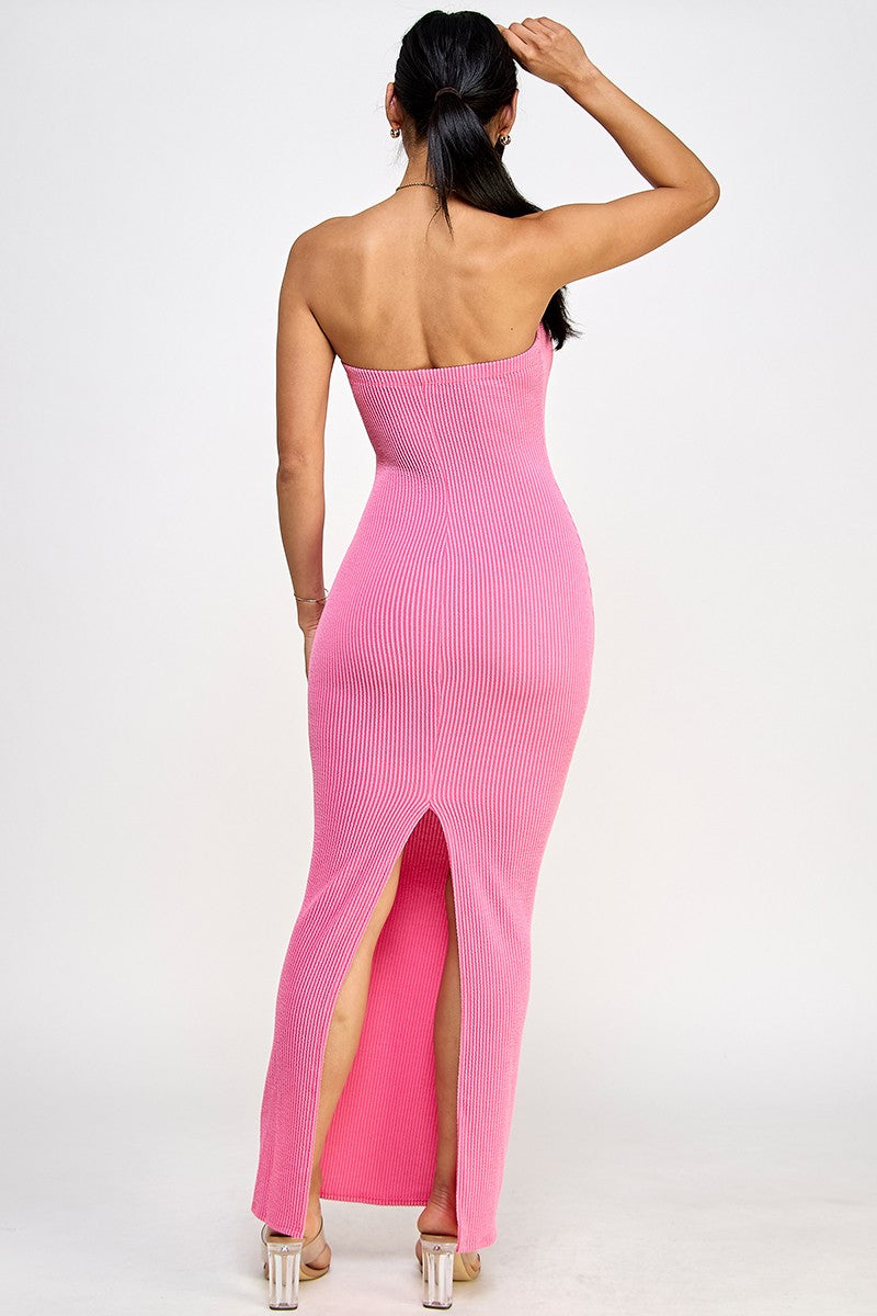 Cara Textured Rib Knit Strapless Tube Maxi Dress