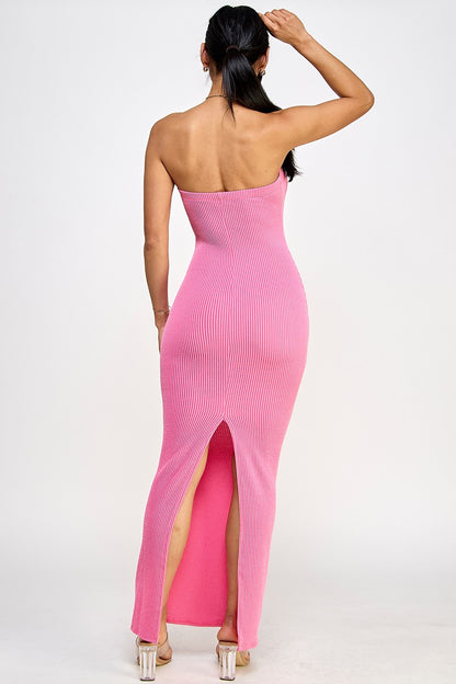 Cara Textured Rib Knit Strapless Tube Maxi Dress