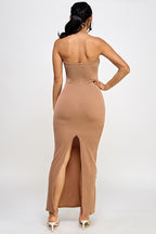 Cara Rib Knit Strapless Bandeau Tube Maxi Dress