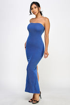 Cara Rib Knit Strapless Bandeau Tube Maxi Dress