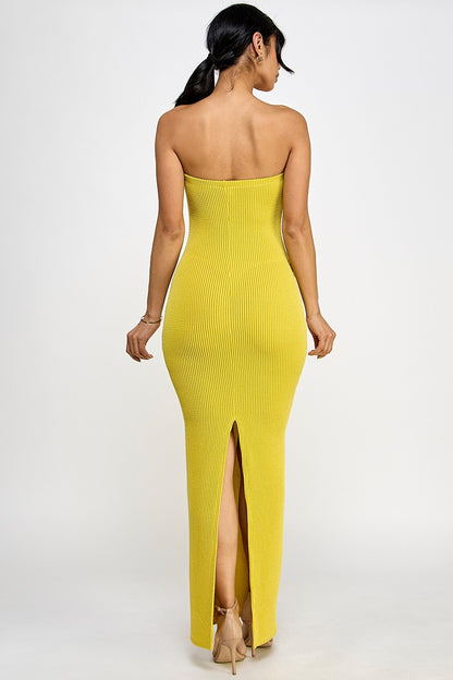 Cara Textured Rib Knit Strapless Tube Maxi Dress