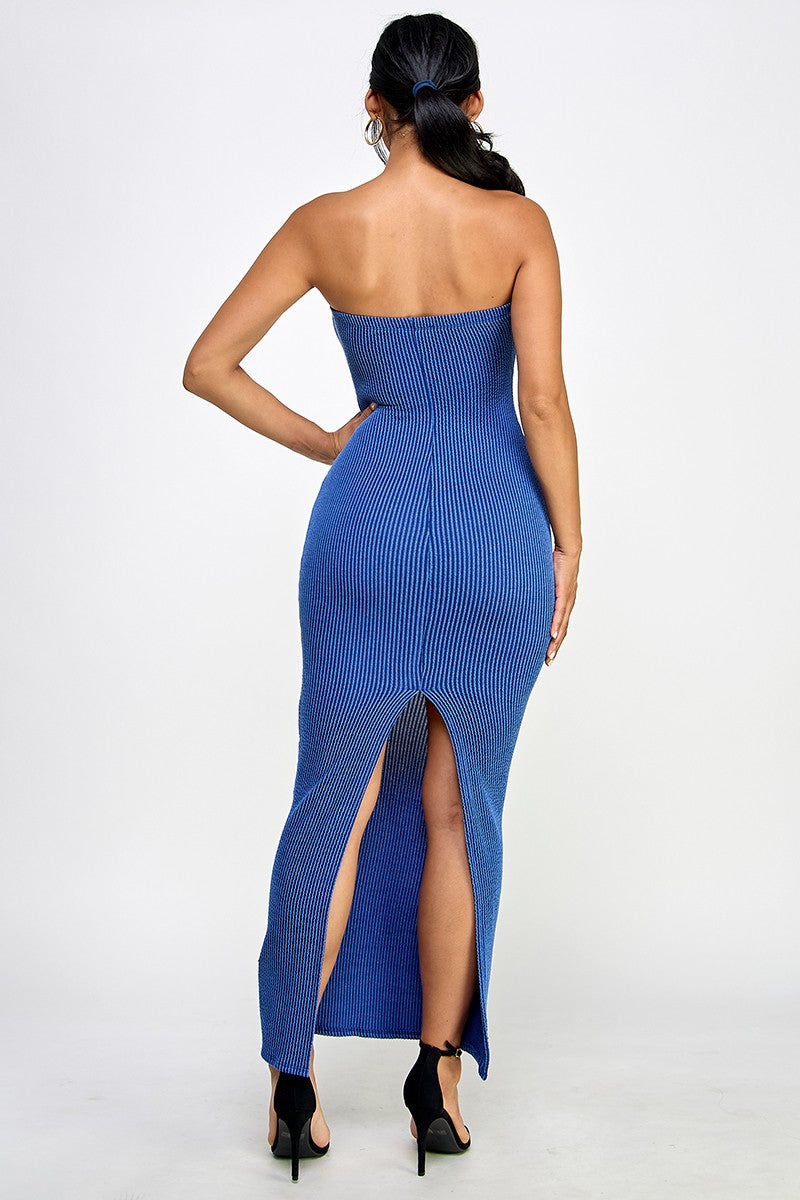 Cara Textured Rib Knit Strapless Tube Maxi Dress