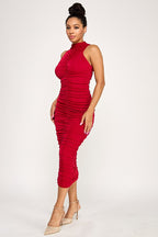 Garcelle Mock Neck Ruched Front Sleeveless Midi Dress
