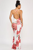 Bahama Printed Mesh Halter Neck Open Back Maxi Dress