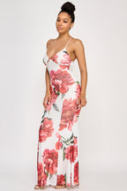 Bahama Printed Mesh Halter Neck Open Back Maxi Dress