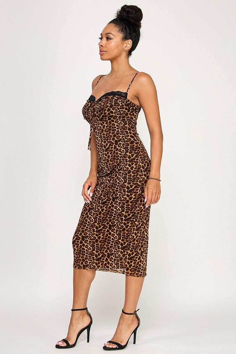Scarlett Floral Print Lace Trim Mesh Midi Dress